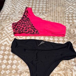 SHEIN Hot Pink and Black Leopard Bikini Set
